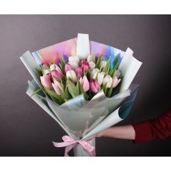 Букет біло-рожевих тюльпанів Букет біло-рожевих тюльпанів