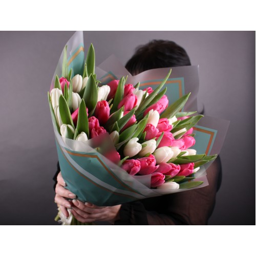 51 рожевий і білий тюльпан